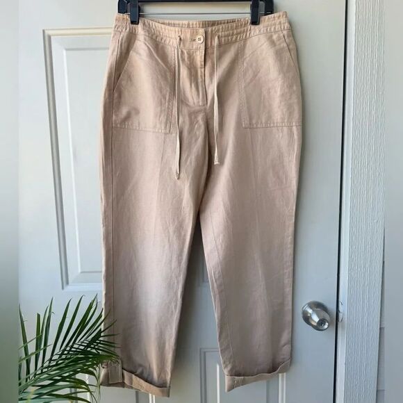 TALBOTS Women's Roll Cuff Tie Waist Pants Sz 6 Linen Cotton Blend Casual Safari - Picture 1 of 7